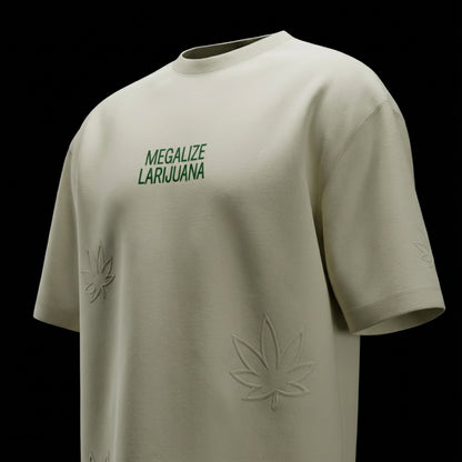 spankers weed tshirt Beige t-shirt with green text and leaf designs on a black background