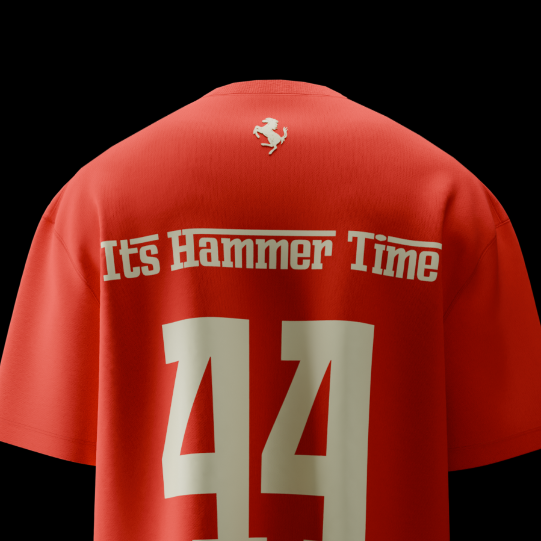 spankers formula 1 f1 lewis hamilton Red t-shirt with 'It's Hammer Time' text and number 44 on a black background