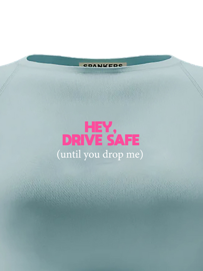 spankers Light blue sweatshirt with pink and white text on a white background