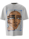 spankers White t-shirt with a stylized face design on a white background