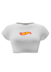 spankers White crop top with 'Hot Mess' logo on a white background